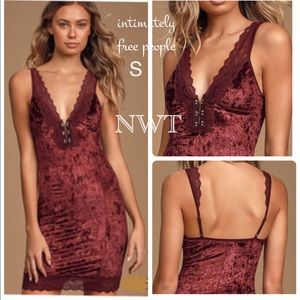 NWT S free people garnet wait for it velvet mini dress